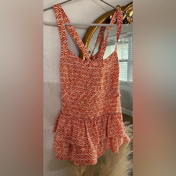 BANANA REPUBLIC sleeveless orange and white silk peplum top - Picture 4 of 7